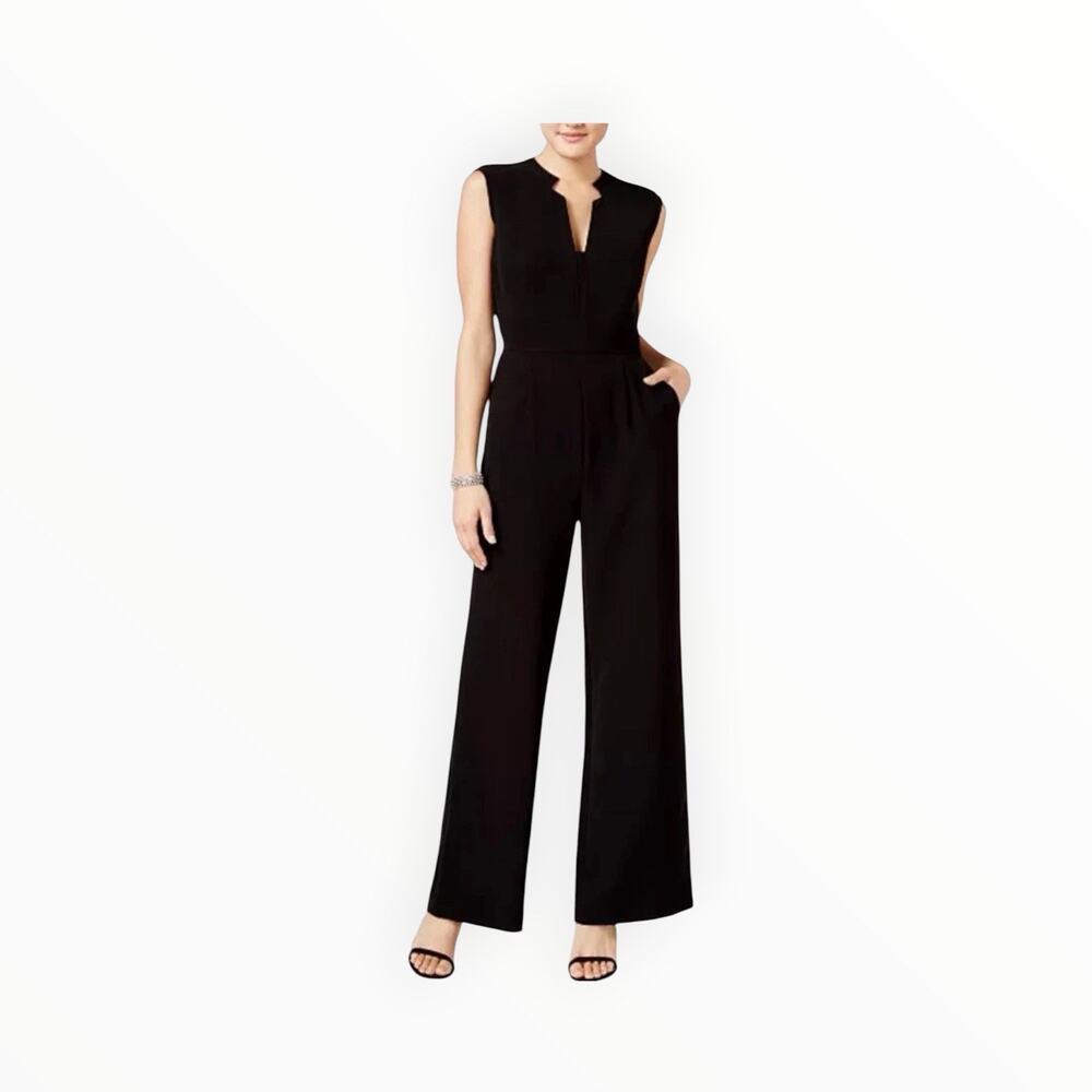 Tahari ASL’s Women's Sleeveless Crepe Wide-Leg Jumpsuit Black Size 18